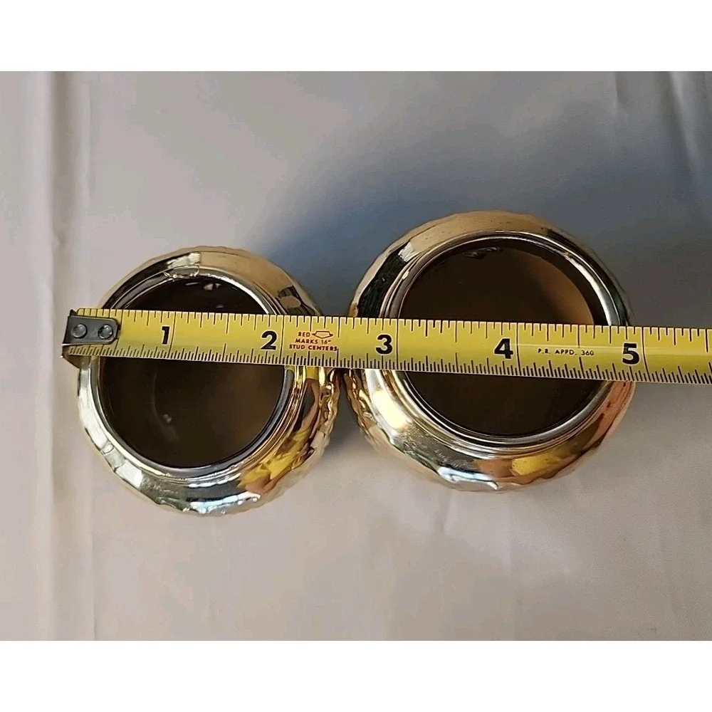 Lot 4 Votive/Tea Light Holders Hammered Gold Cut Out 2pc & Heavy Round Glass 2pc